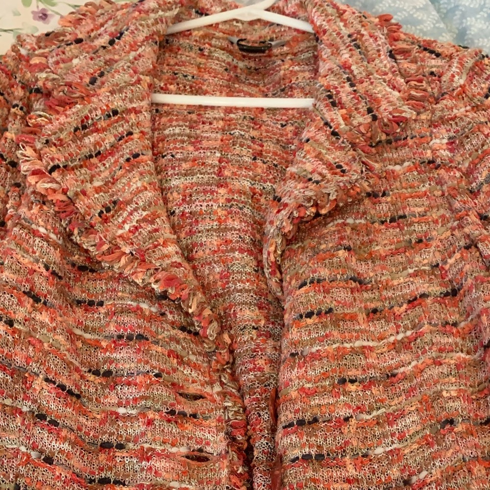 St. John Orange and Black Knit Fringe Jacket - Stunning! Sz. 12